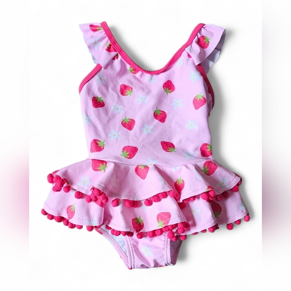 Real Love Baby Girl Strawberry One-Piece Swimsuit with Ruffle Skirt Size 18M